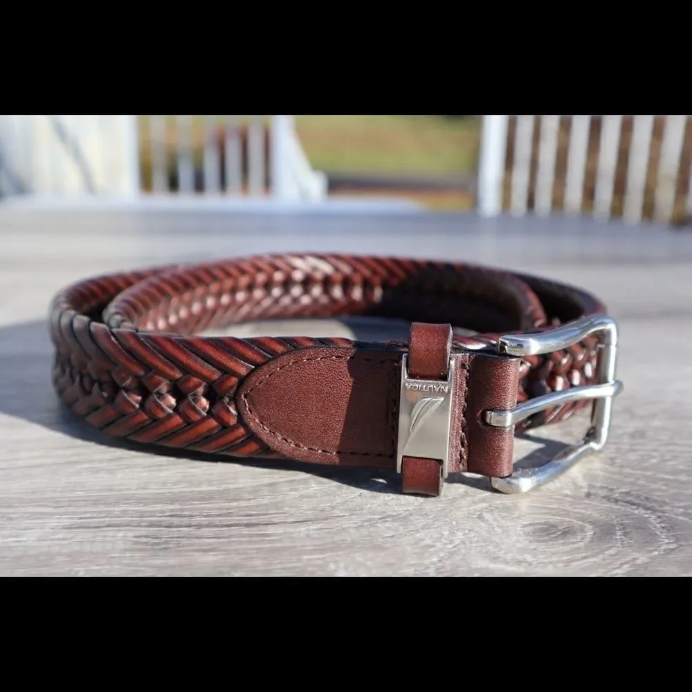 Nautica leather braided belt brown professional